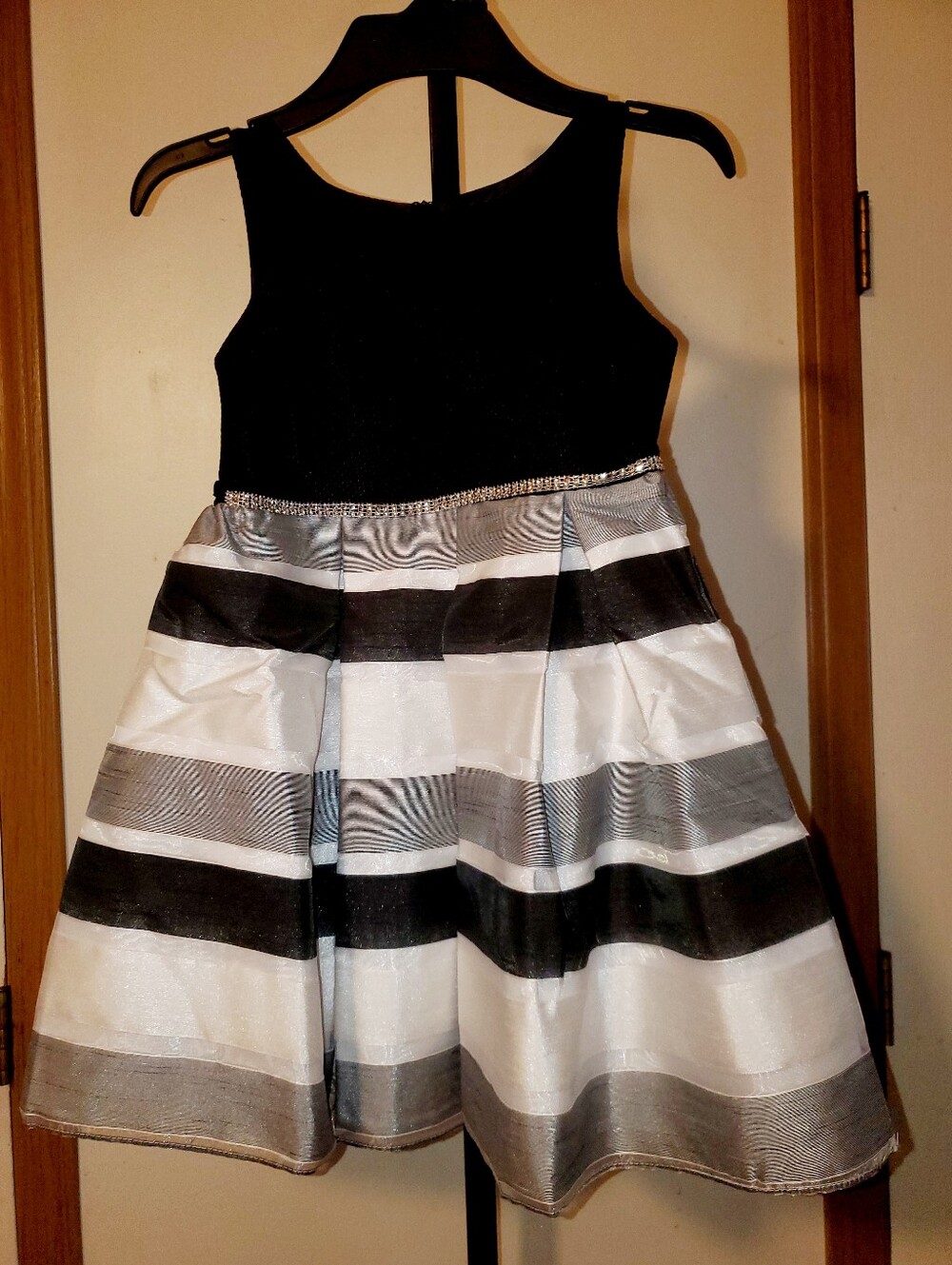 Sweet Heart Rose Black and White Striped Formal Dress NWT